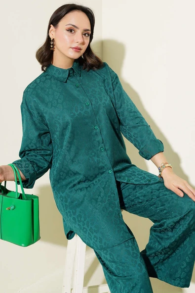 Leopar Desenli Jakar İkili Takım Yeşil - Resim 2