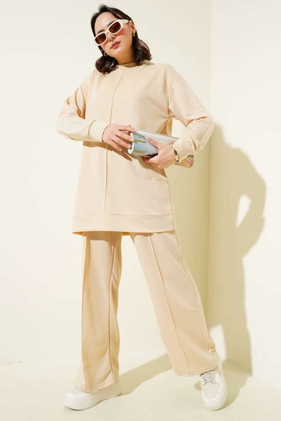Önü Çımalı Basic İkili Takım Bej - Resim 2