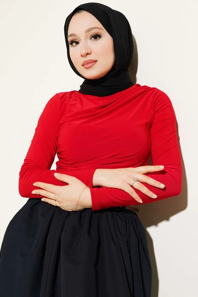 Yanları Büzgülü Sandy Bluz Kırmızı - 1
