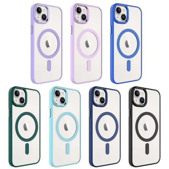 iPhone 14 Kılıf Wireless Şarj Özellikli Krom M-safe Silikon Kapak - Resim 8