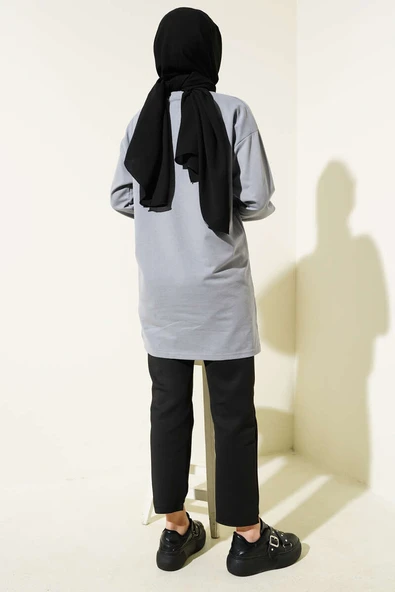 Kelebek Baskılı İki İplik Tunik Kayrak Grisi - Resim 3