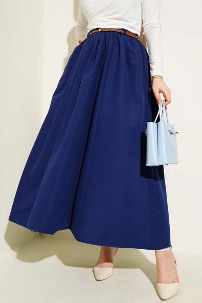 Kemerli Cepli Kloş Etek Lacivert ürün görseli 1