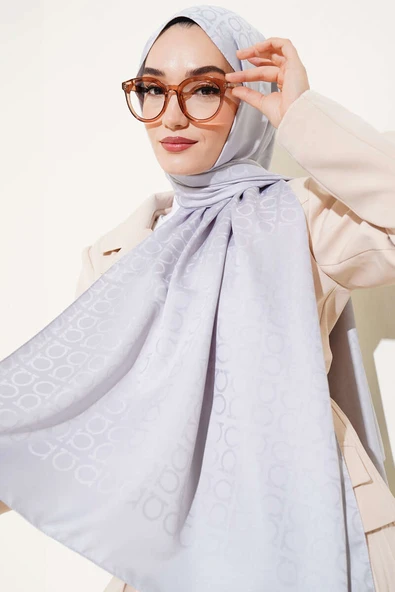 Omega Desen Jakar Şal Gri - Resim 2