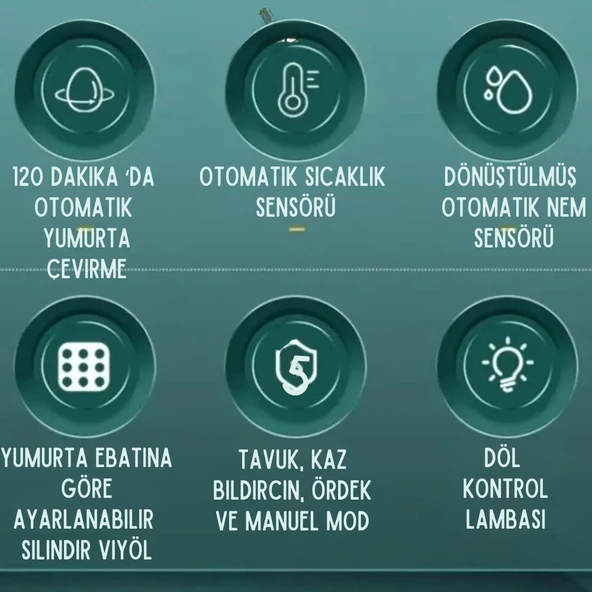 Gfallx Kalibre Cihazlı Beyaz Kaz Uyumlu 120 Tavuk Yumurta Kapasiteli Otomatik Kuluçka Makinesi - 5
