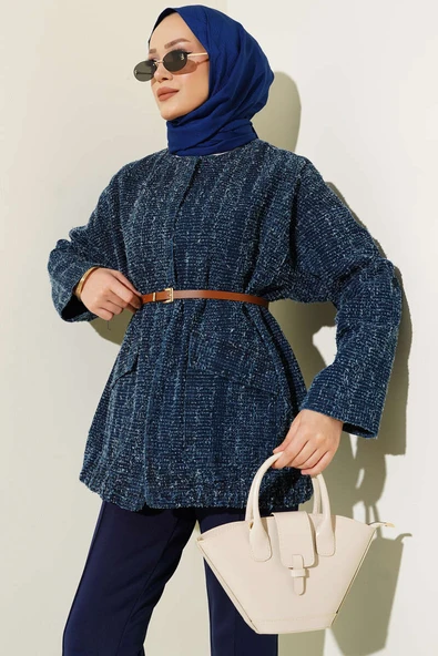 Kemerli Sakallı Kot Ceket Lacivert ürün görseli 1