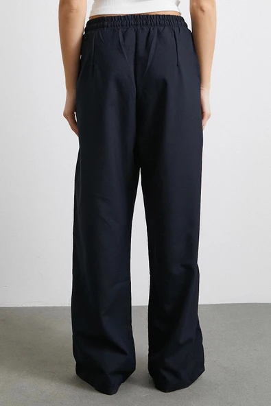 Beli Lastikli Çift Şeritli Pantolon Lacivert - 6