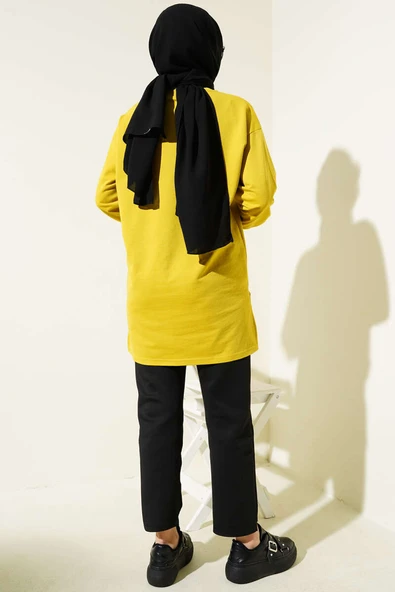 Kelebek Baskılı İki İplik Tunik Yağ Yeşili - Resim 3