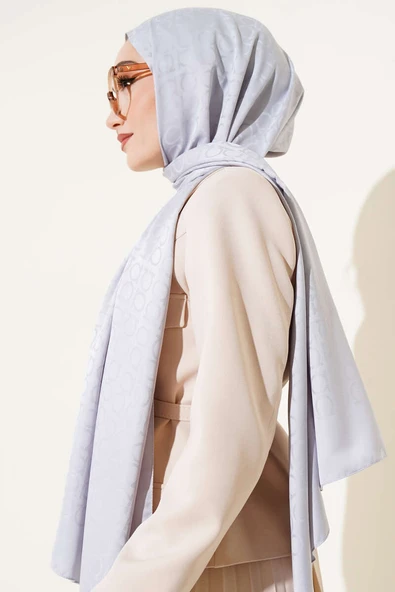 Omega Desen Jakar Şal Gri - Resim 3