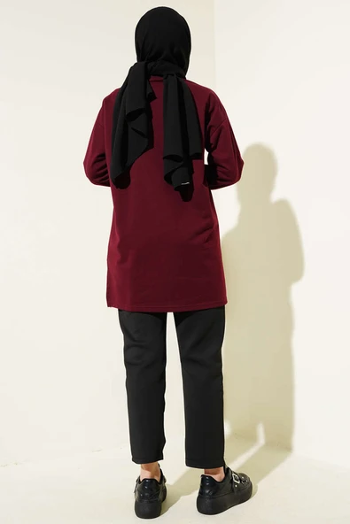 Kelebek Baskılı İki İplik Tunik Bordo - 3