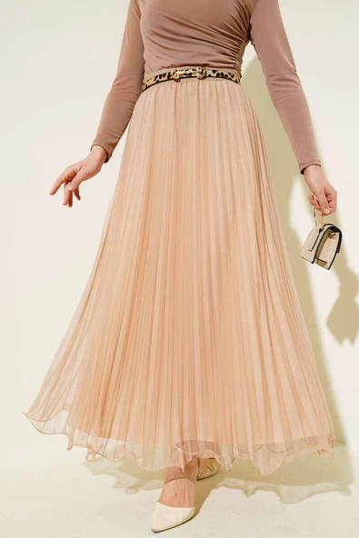 Bel Lastikli Pileli Fırfırlı Tül Etek Büsküvi ürün görseli 1