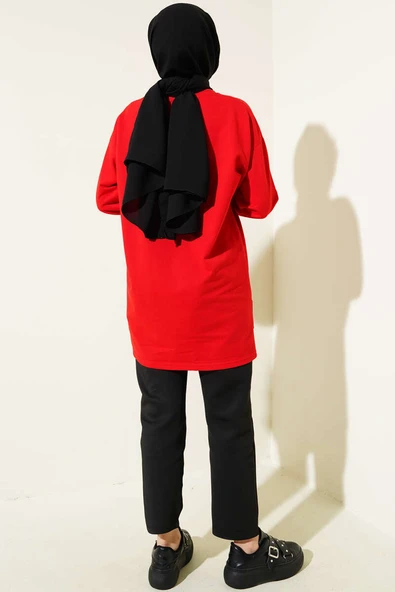 Kelebek Baskılı İki İplik Tunik Kırmızı - 3