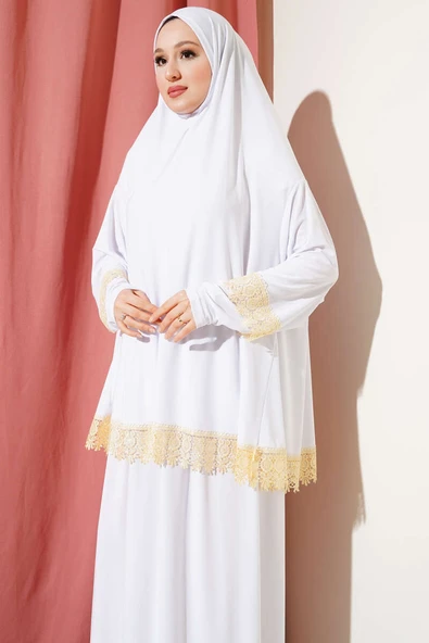 Dantelli Namaz Takımı Ekru - Resim 2