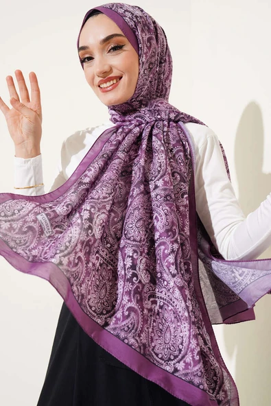 Soft Etnik Desen Şal Koyu Lila