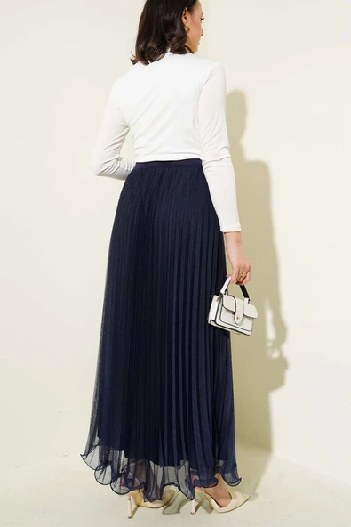 Fırfırlı Pileli Tül Etek Lacivert - 3