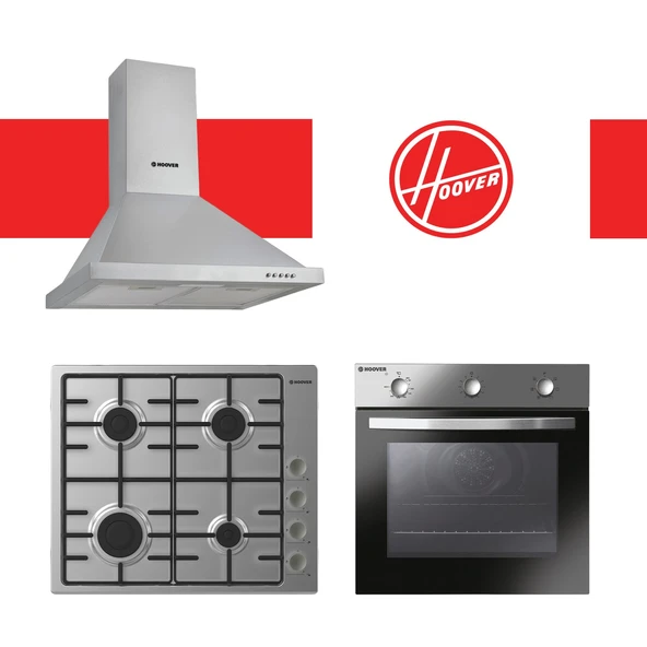 Hoover 3LU INOX PASLANMAZ CELIK ANKASTRE SET (HON602X-TN FIRIN/HHW6LMX SETUSTU OCAK/HCH6MXTK DAVLUMB