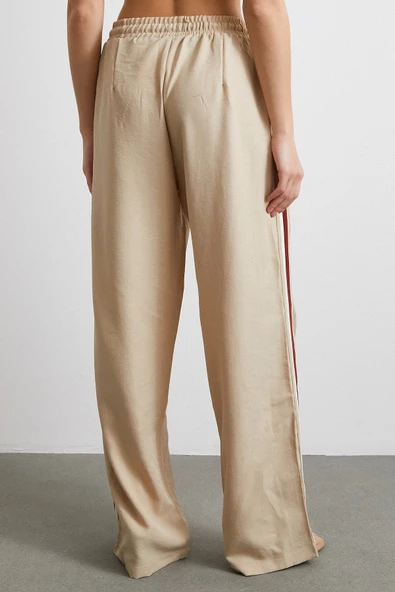 Beli Lastikli Çift Şeritli Pantolon Bej - 6