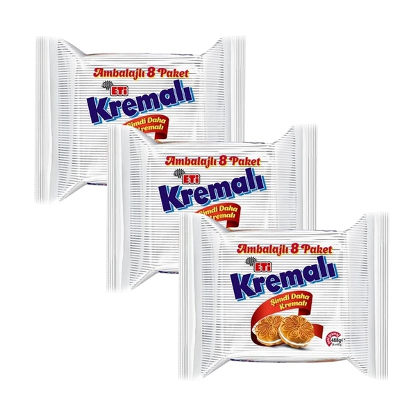 Eti Kremalı Bisküvi 8 li 488 gr x 3 Adet