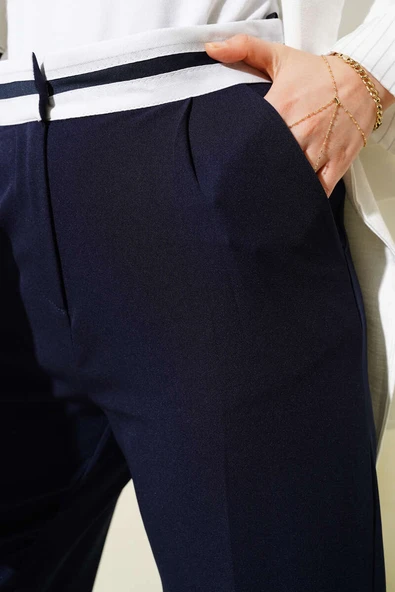 Bel Şeritli Palazzo Pantolon Lacivert - Resim 4