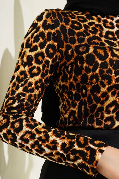 Leopar Desenli Basic Body Taba - 4