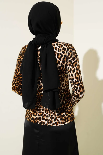 Leopar Desenli Basic Body Taba - Resim 3