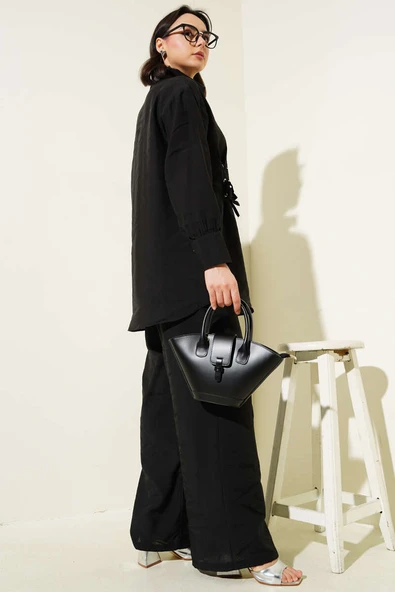 Kuş Gözü Detaylı Tunik İkili Takım Siyah - Resim 3