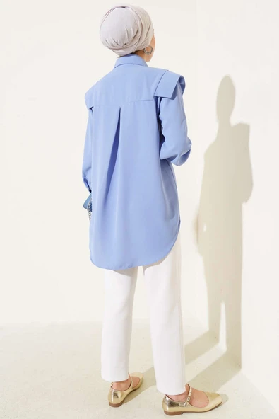 V Detaylı Gömlek Bebe Mavi - Resim 3