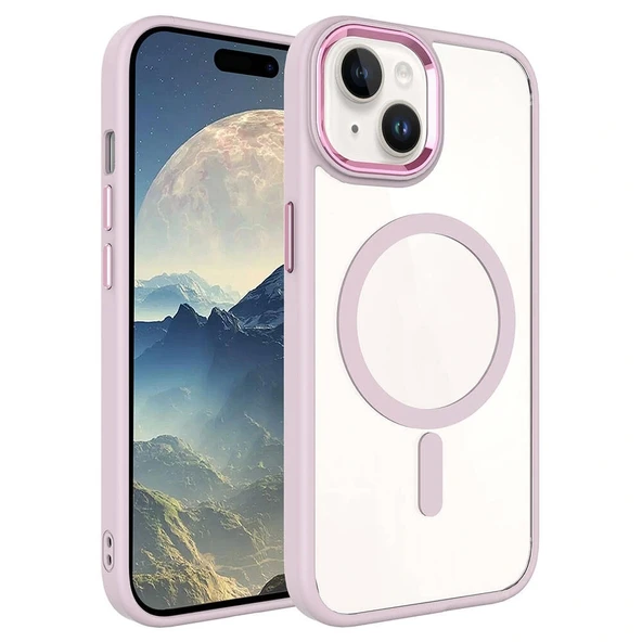 iPhone 15 Kılıf Wireless Şarj Özellikli Krom M-safe Silikon Kapak ürün görseli