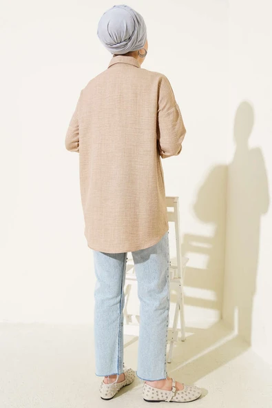 Omuz Taş Süslemeli Gömlek Camel - Resim 3