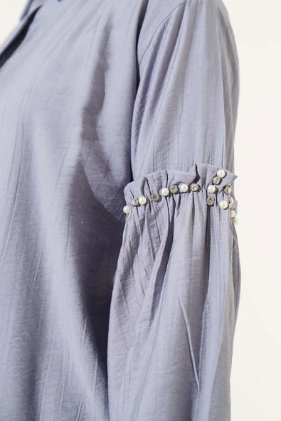 Kolu İnci Detaylı Gömlek Gri - Resim 4