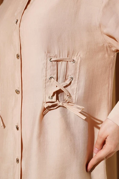 Kuş Gözü Detaylı Tunik İkili Takım Camel - Resim 4