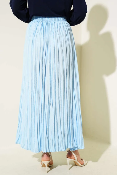 Sık Pileli Bel Lastikli Kırışık Etek Mavi - Resim 3