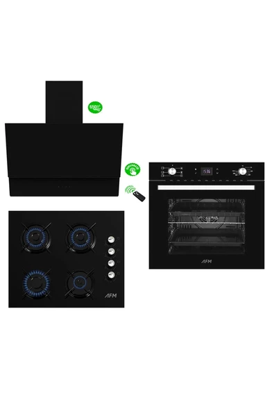 AFM tech Black Oniks Plus 3'lü Dijital Cam Kumandalı Ankastre Set ( Fm7700b-fm2200b-fm3400b )