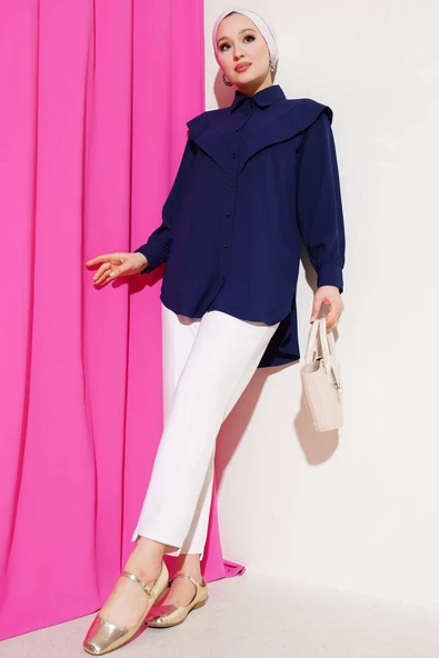 V Detaylı Gömlek Lacivert - 2