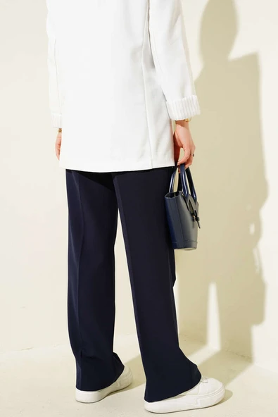 Bel Şeritli Palazzo Pantolon Lacivert - Resim 3