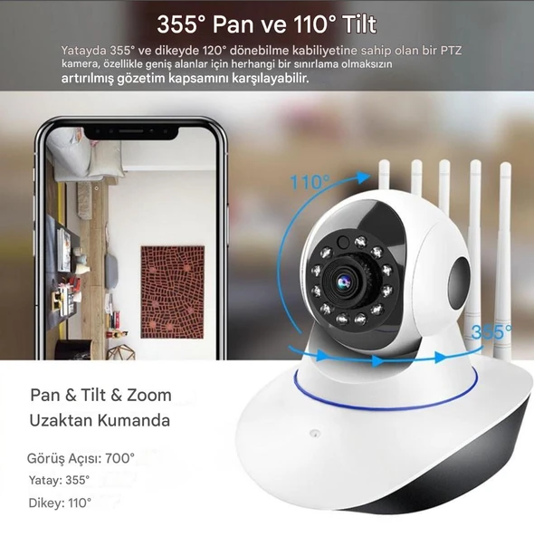 360 Dönebilen Bebek Monitörü 10m Gece Görüşlü Hareket Algılama Sensörlü 2 Yönlü İnterkom  CMR11 - 3