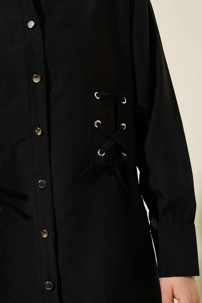 Kuş Gözü Detaylı Tunik İkili Takım Siyah - Resim 4