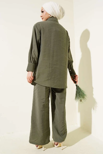 Kuş Gözü Detaylı Tunik İkili Takım Haki - Resim 3