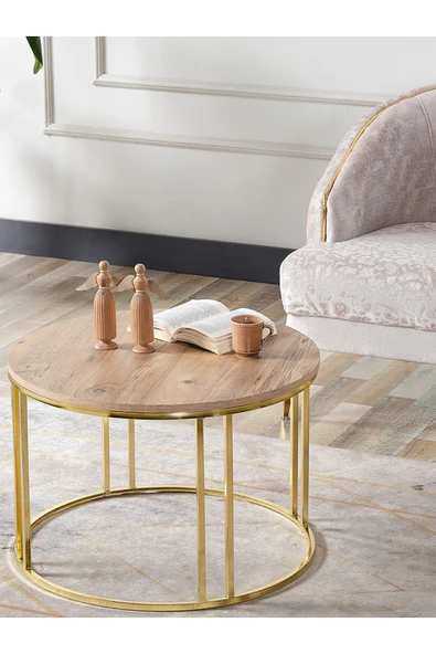 SEDAŞ LIVING UNITS Salon Orta Sehpa 70 CM  AÇIK CEVİZ Suntalam (Gold) Metal Ayak Orta Sehpa