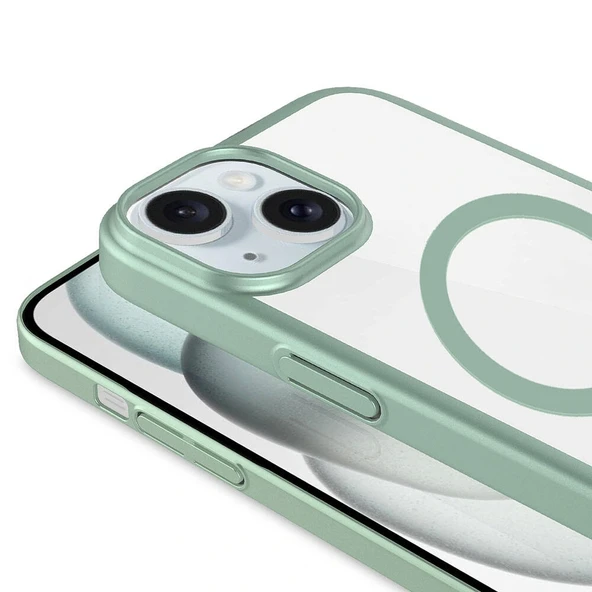 iPhone 15 Kılıf Wireless Şarj Özellikli Sert PC Mat Riksos M-safe Kapak - Resim 9