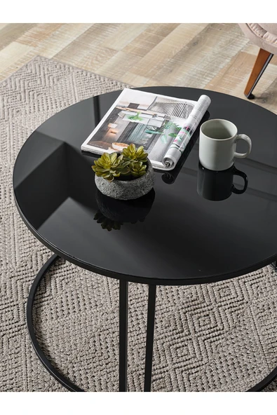 SEDAŞ LIVING UNITS Salon Orta Sehpa Siyah Aynalı Temperli Cam (SİYAH) Metal Ayak Orta Sehpa