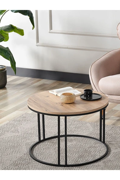 SEDAŞ LIVING UNITS Salon Orta Sehpa Açık Ceviz Suntalam (SİYAH) Metal Ayak Orta Sehpa