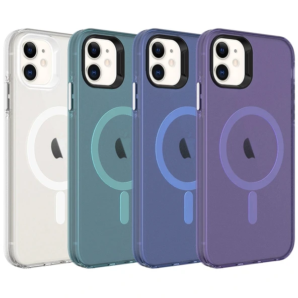 iPhone 12 Kılıf M-safe Şarj Özellikli Buzlu Transparan C-Pro Sert Kapak - Resim 2