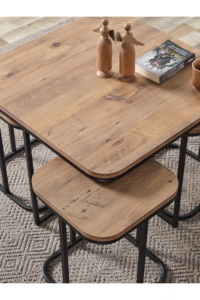 SEDAŞ LIVING UNITS PELİKAN 4+1 ANTİK ÇAM AHŞAP SİYAH METAL AYAK TAKIM SEHPA sedaş_lıvıng_unıts_sehpa - 3