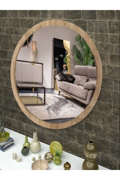 SEDAŞ LIVING UNITS ANTİK ÇAM Dekoratif Yuvarlak Antre Hol Koridor Duvar Salon Mutfak Banyo Wc Ofis Aynası 60 cm