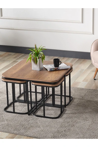 SEDAŞ LIVING UNITS PELİKAN 4+1 BAROK AHŞAP SİYAH METAL AYAK TAKIM SEHPA sedaş_lıvıng_unıts_sehpa - 2