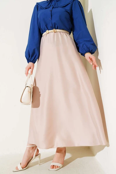 Beli Lastikli Kloş Saten Etek Bej ürün görseli 1