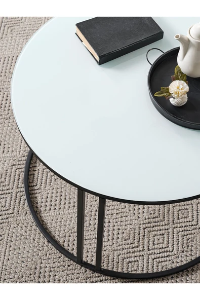 SEDAŞ LIVING UNITS Salon Orta Sehpa Beyaz Temperli Cam (SİYAH) Metal Ayak Orta Sehpa - 2