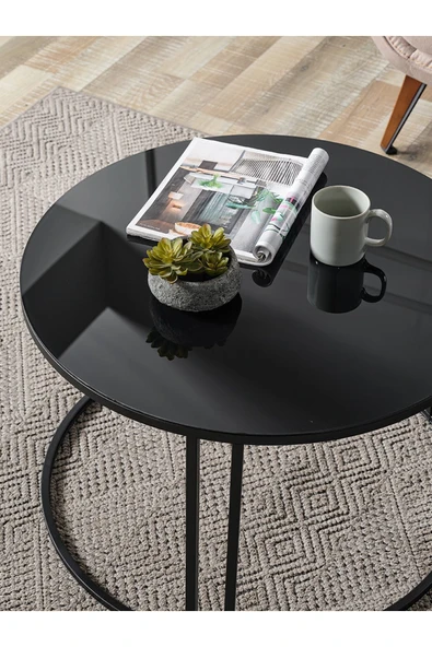 SEDAŞ LIVING UNITS Salon Orta SİYAH AYNALI Temperli (Kırılmaz) Cam (SİYAH) Metal Ayak Orta Sehpa - 2