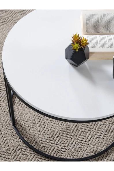 SEDAŞ LIVING UNITS Salon Orta Sehpa BEYAZ Suntalam (SİYAH) Metal Ayak Orta Sehpa - 2