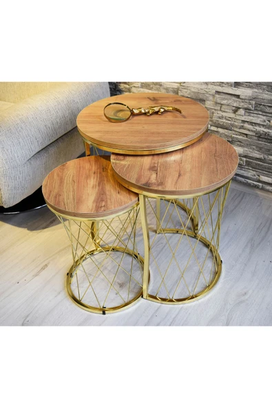 SEDAŞ LIVING UNITS Hasır Telli Açık Ceviz Suntalam Gold Ayak Zigon Sehpa - 2